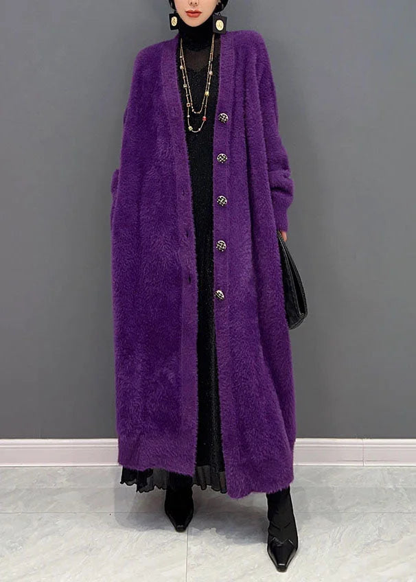 Lila Strickjacke lang