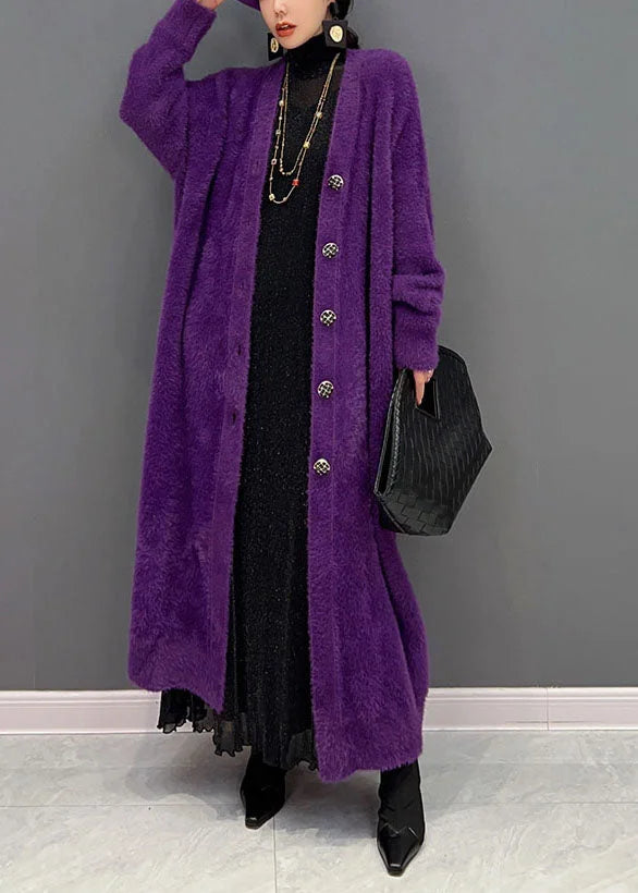 Lila Strickjacke lang