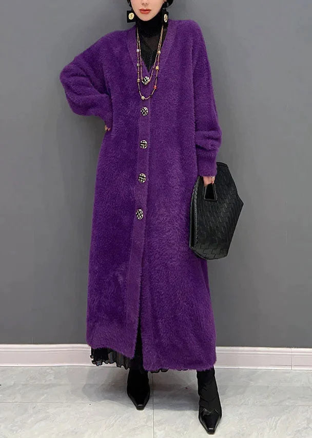 Lila Strickjacke lang