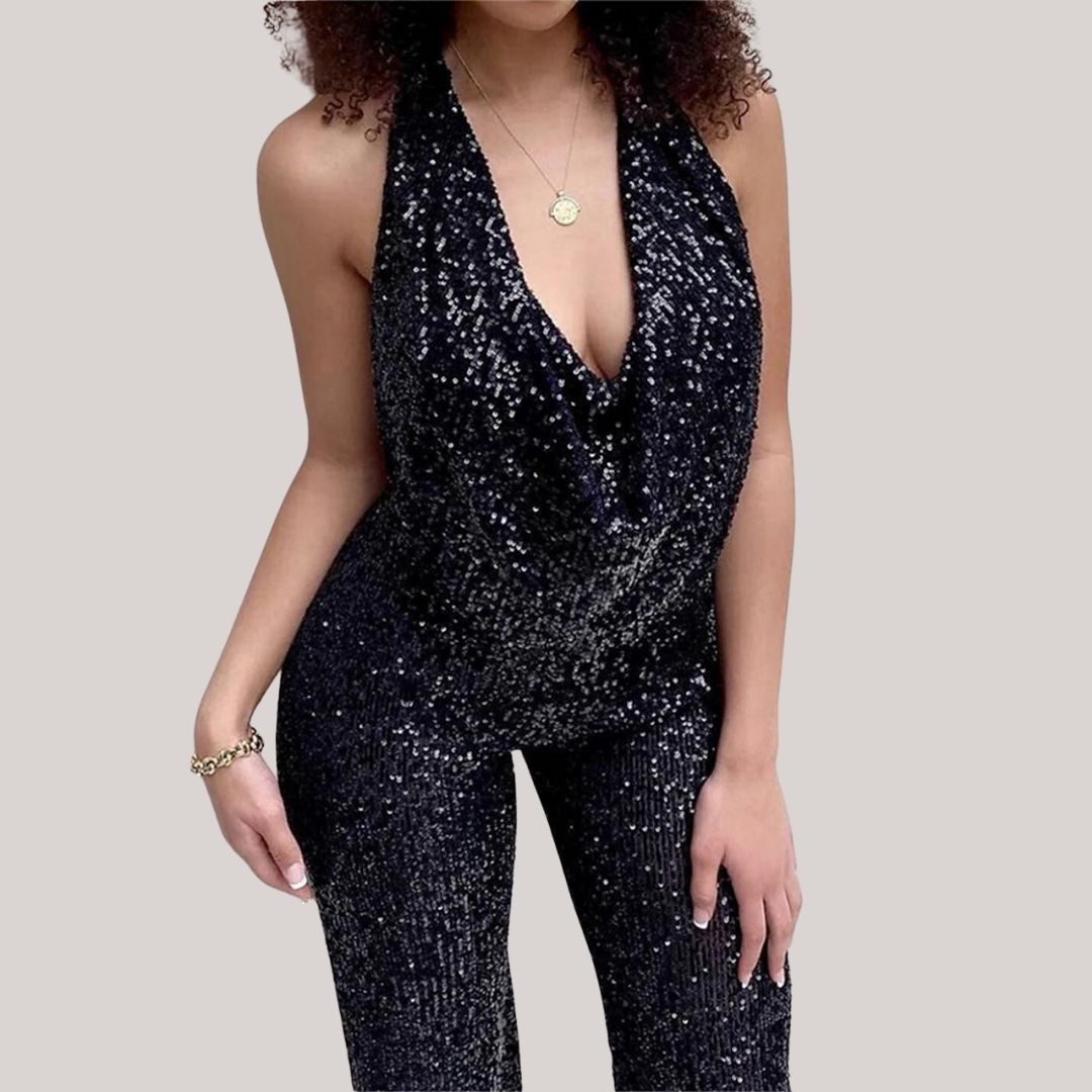 Eleganter Glitzer-Jumpsuit mit Ausschnitt