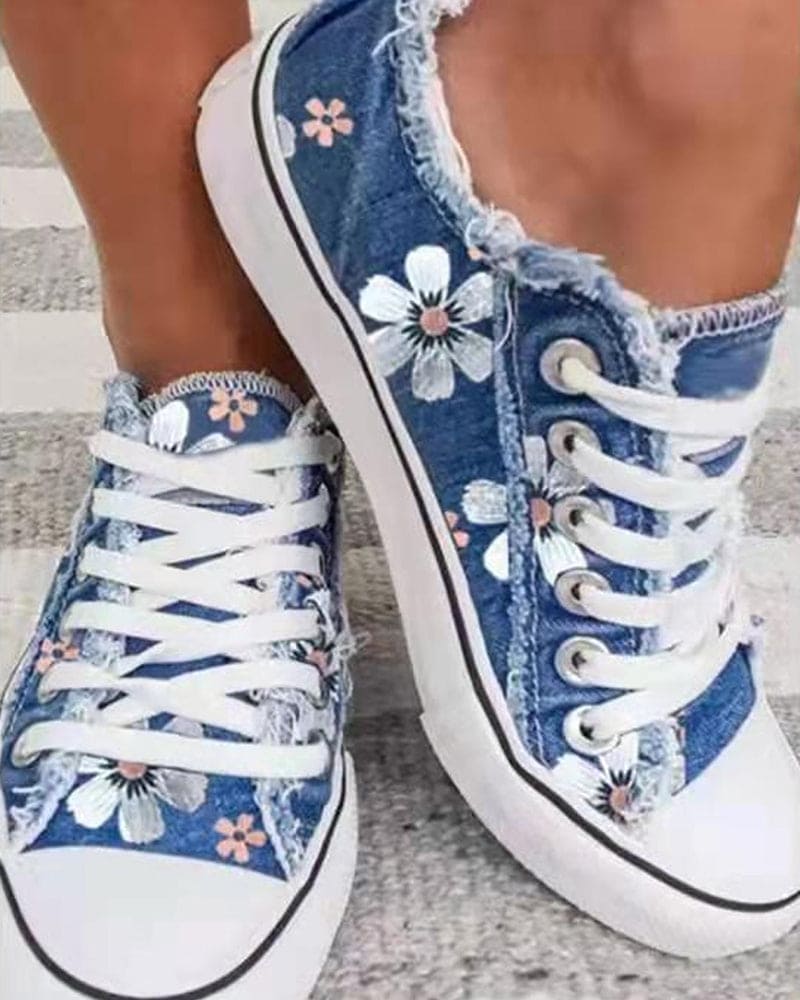 Denim-Trainer mit Blumen