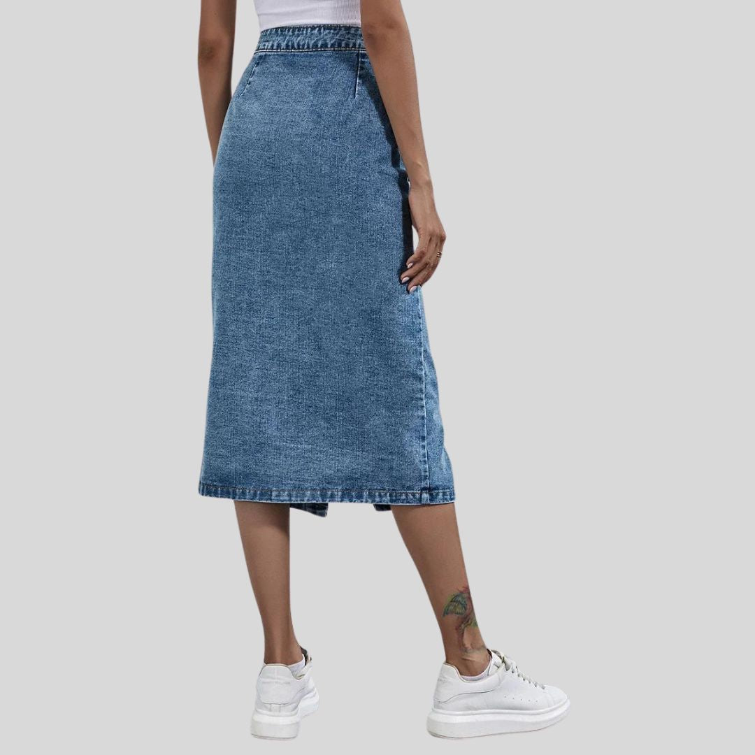 Chique denim midirok met knoopsluiting