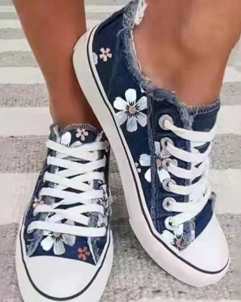 Denim-Trainer mit Blumen