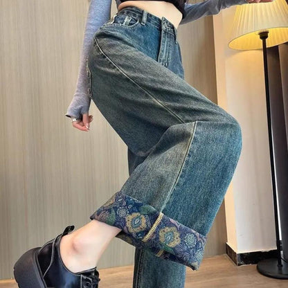 Vintage jeans met hoge taille en wijde pijpen