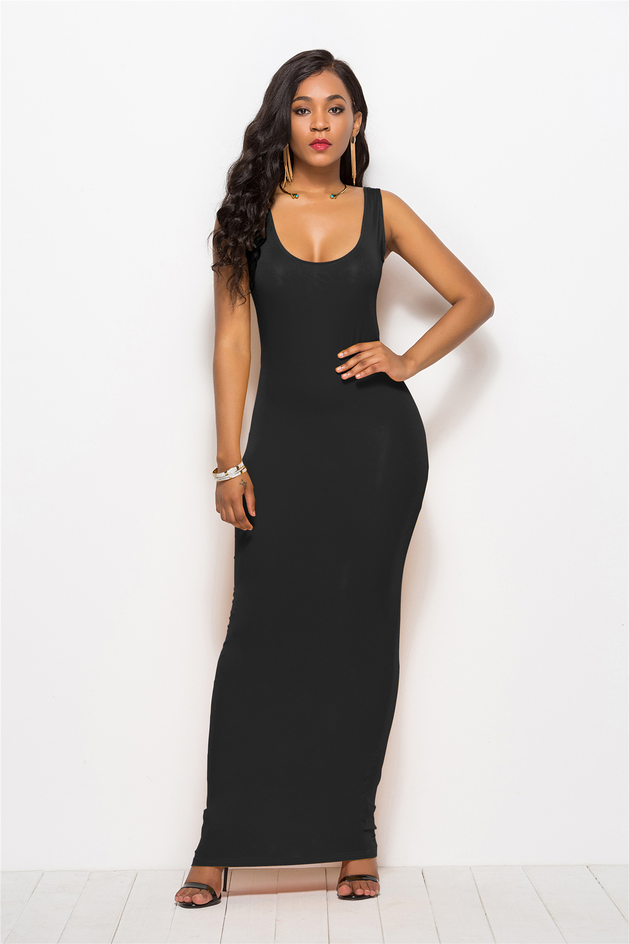 Elegante maxi-jurk met hoge stretch