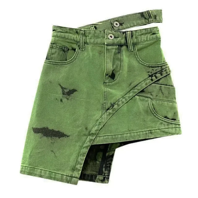 Verwitterte Denim-Shorts mit Acid-Waschung