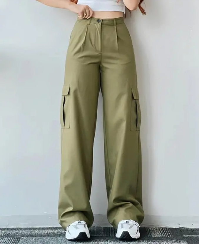 Baggy-Cargohose für Damen mit hoher Taille und weiten Beinen