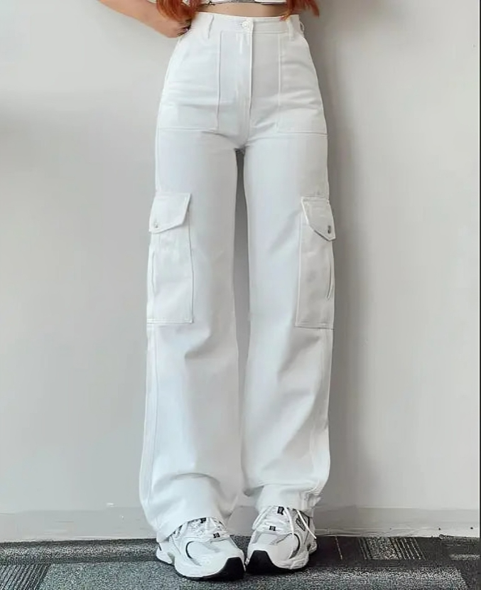 Baggy-Cargohose für Damen mit hoher Taille und weiten Beinen