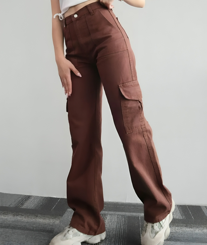 Baggy-Cargohose für Damen mit hoher Taille und weiten Beinen