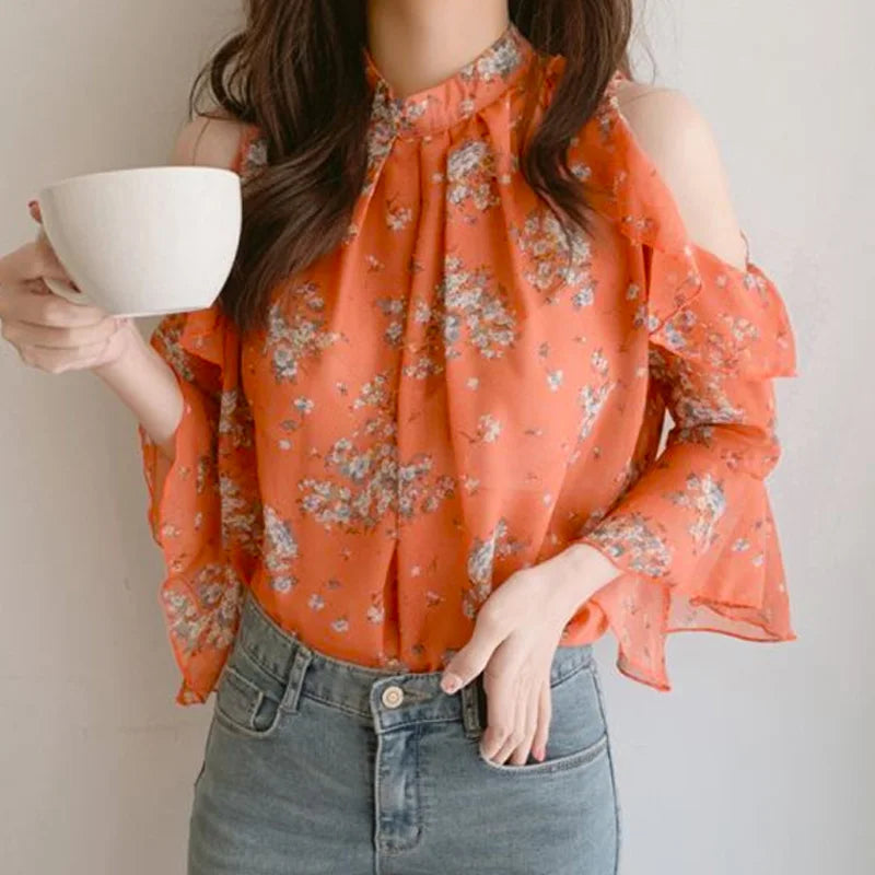 Chiffonbluse mit Off-the-Shoulder-Design