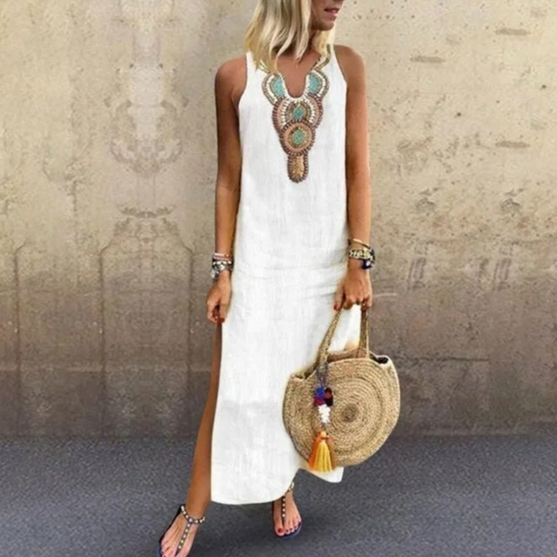 Bohemian sexy Kleid mit V-Ausschnitt