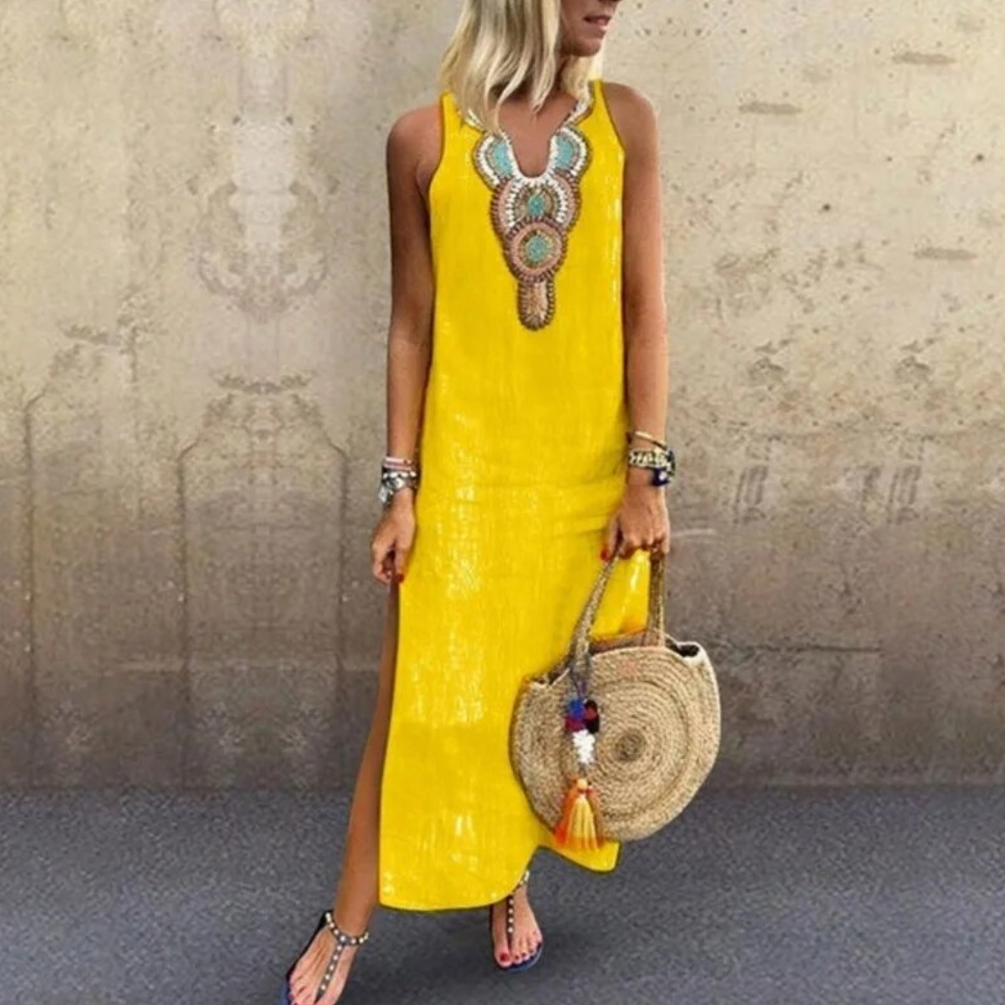 Bohemian sexy Kleid mit V-Ausschnitt