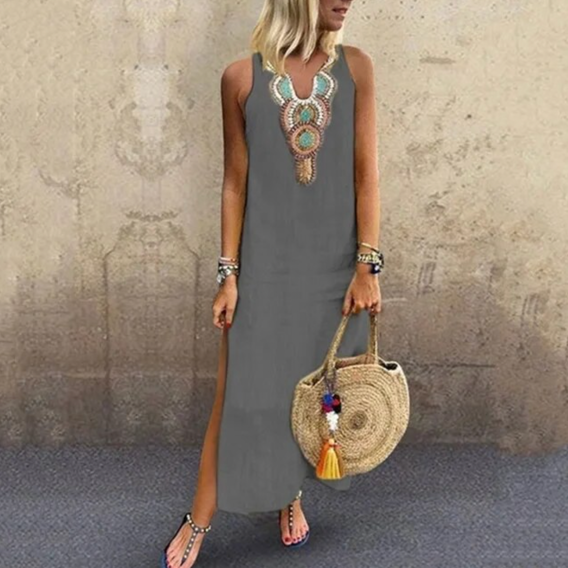 Bohemian sexy Kleid mit V-Ausschnitt