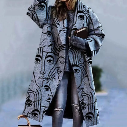 Trenchcoat mit abstraktem Print und breitem Revers