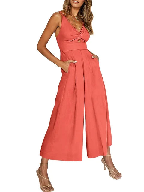 Eleganter ärmelloser Jumpsuit mit weitem Bein