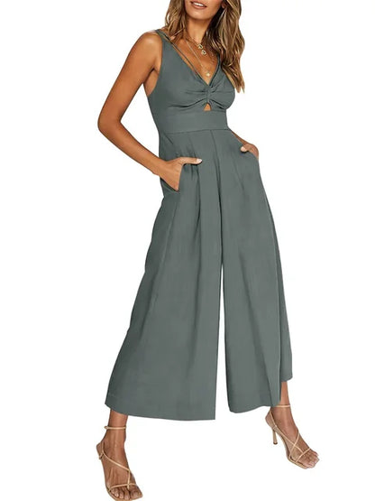 Eleganter ärmelloser Jumpsuit mit weitem Bein