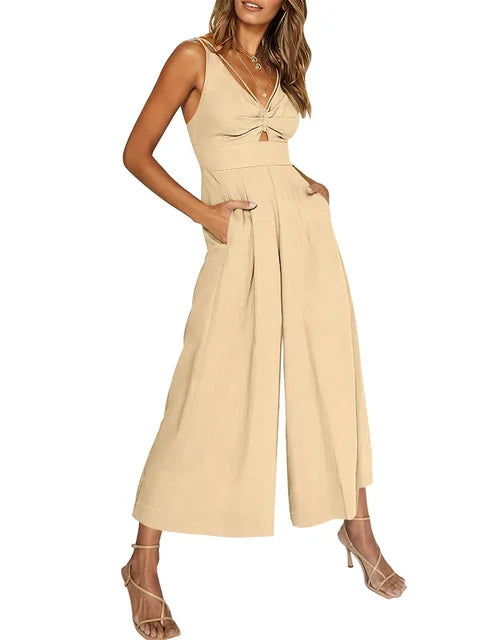 Eleganter ärmelloser Jumpsuit mit weitem Bein