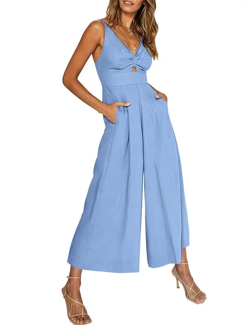 Eleganter ärmelloser Jumpsuit mit weitem Bein