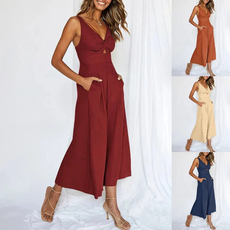 Eleganter ärmelloser Jumpsuit mit weitem Bein