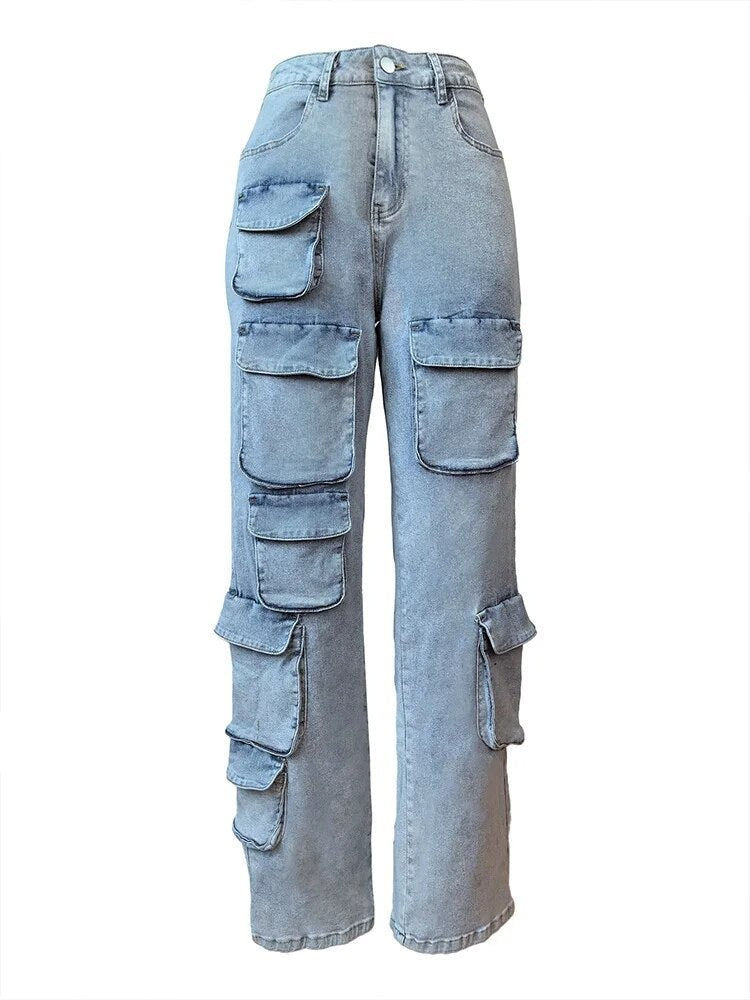 Stretch denim cargobroek voor dames