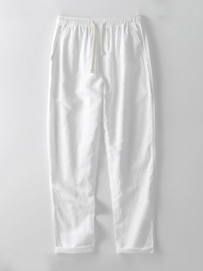 Cotton Blend Striped Cuban Shirt &amp; Straight Leg Linen Pants