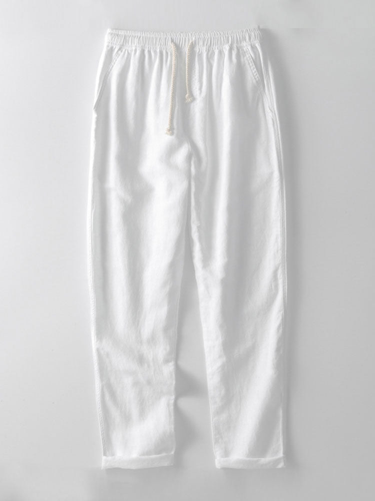 Cotton Blend Striped Stand Collar Shirt &amp; Straight Leg Linen Pants