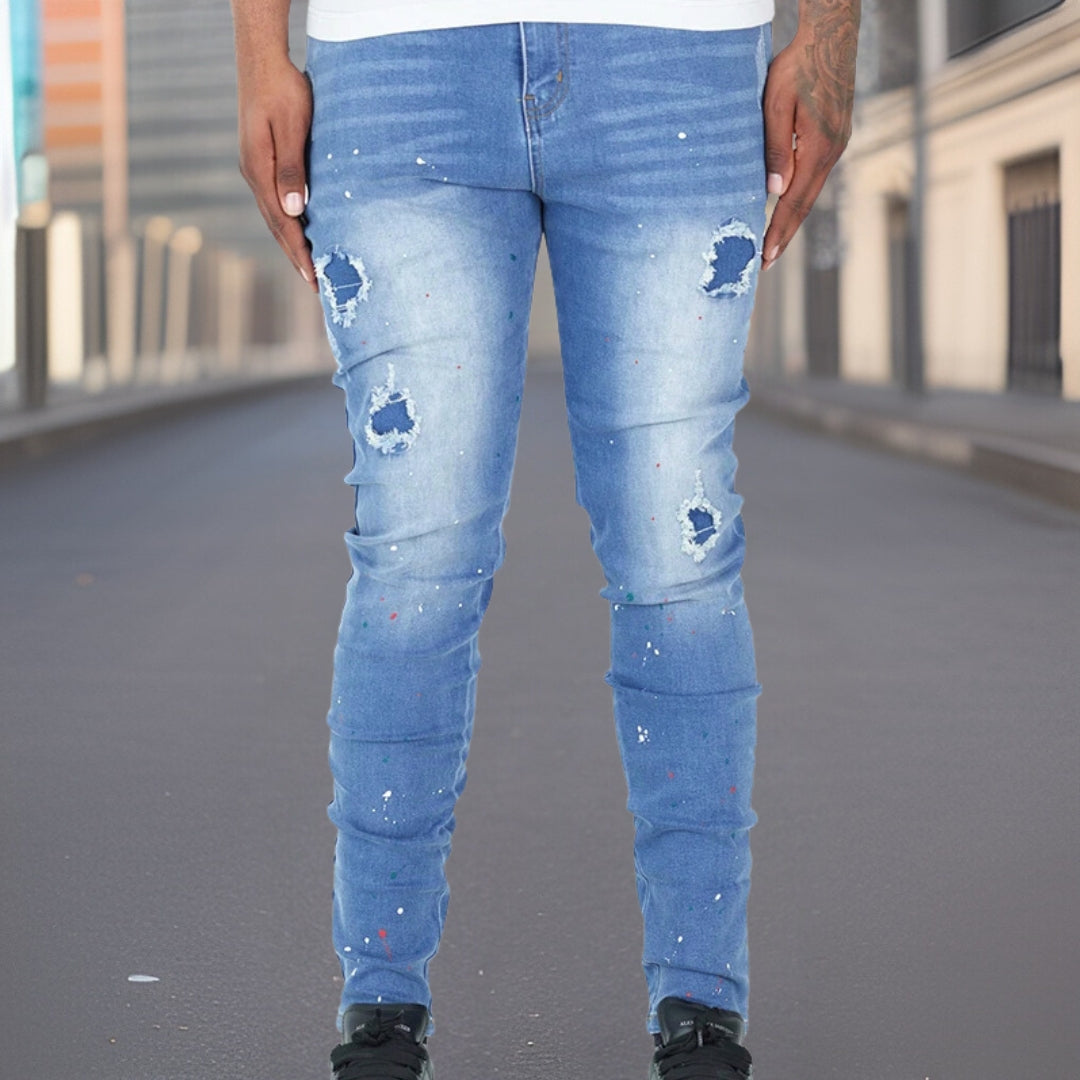 Edgar Premium Torn Splatter Ink Denim