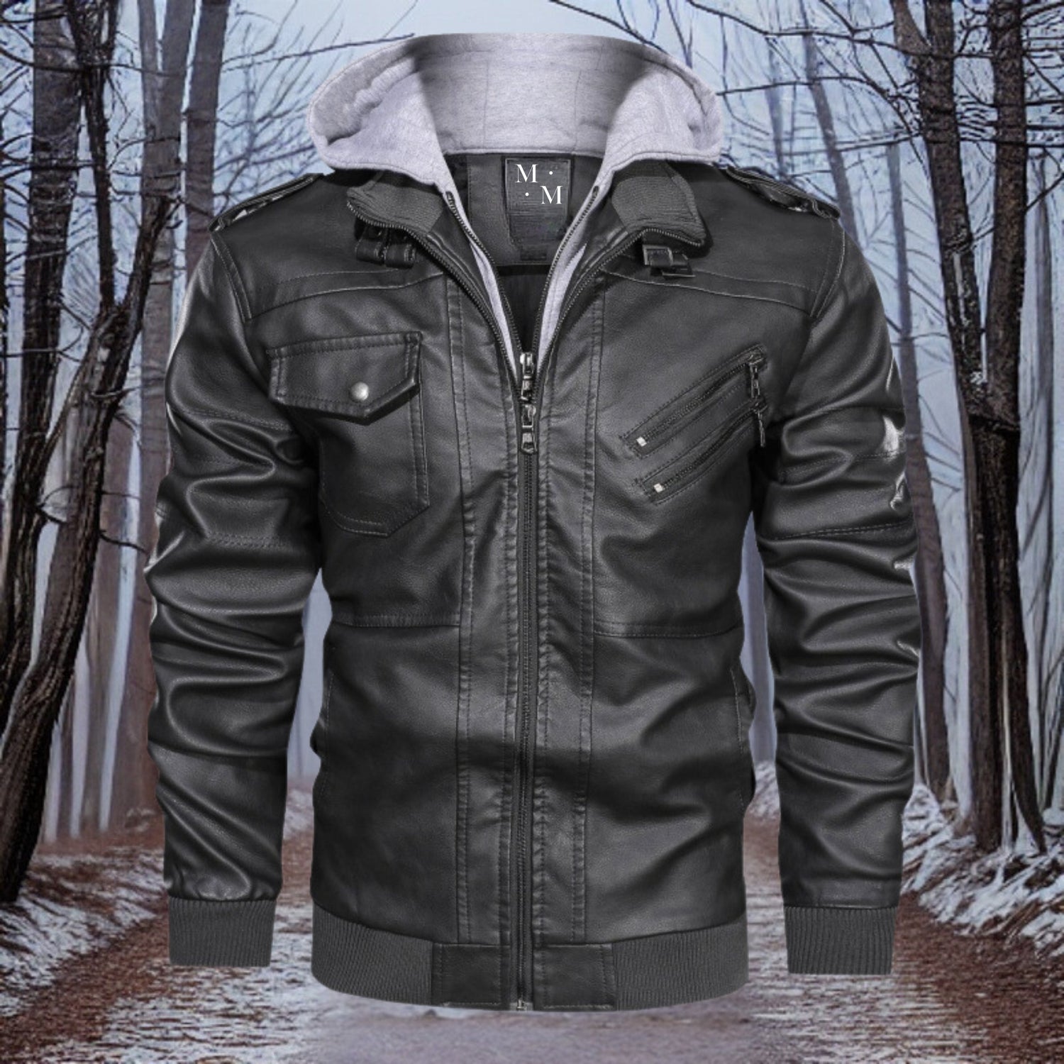 Bernhard Premium warme Lederjacke mit Kapuze