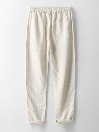 Cotton Blend Striped Cuban Shirt &amp; Straight Leg Linen Pants