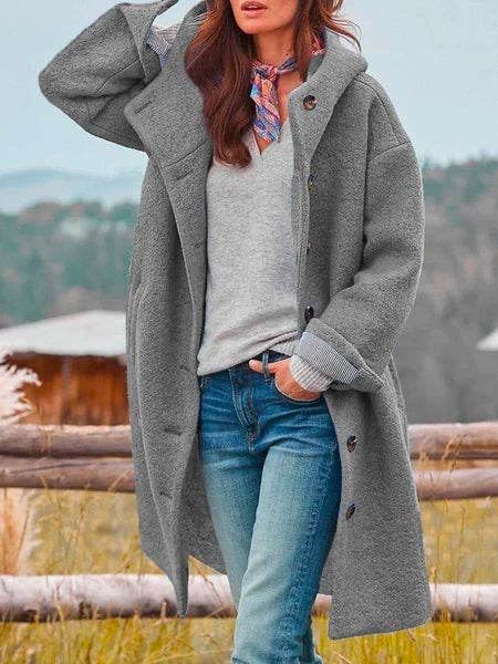 Amy - Warme Damen-Windjacke, Herbst-Winter, unifarbene Erbsenjacke mit Taschen Stylische Jacke