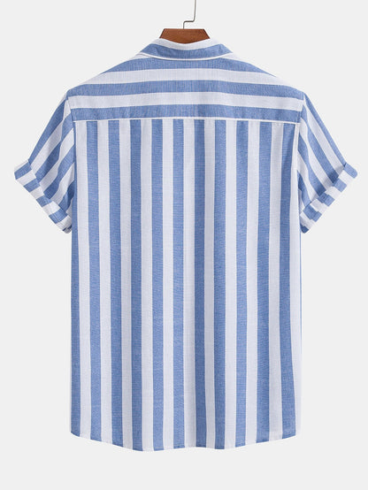 Striped Cotton Blend Button Up Shirt