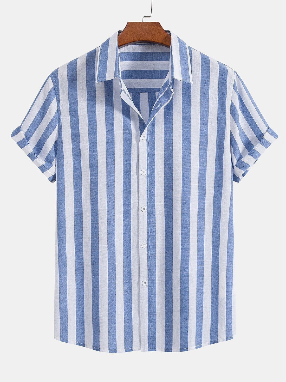 Striped Cotton Blend Button Up Shirt