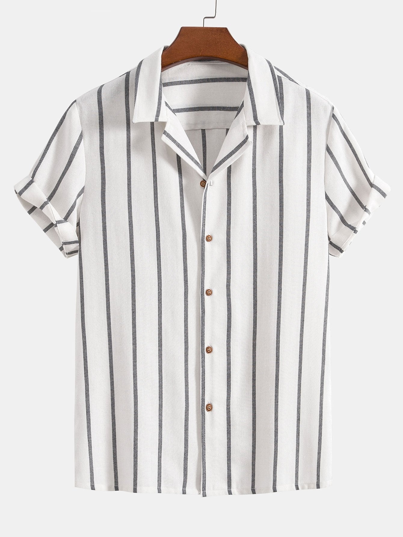 Cotton Blend Striped Cuban Shirt &amp; Straight Leg Linen Pants