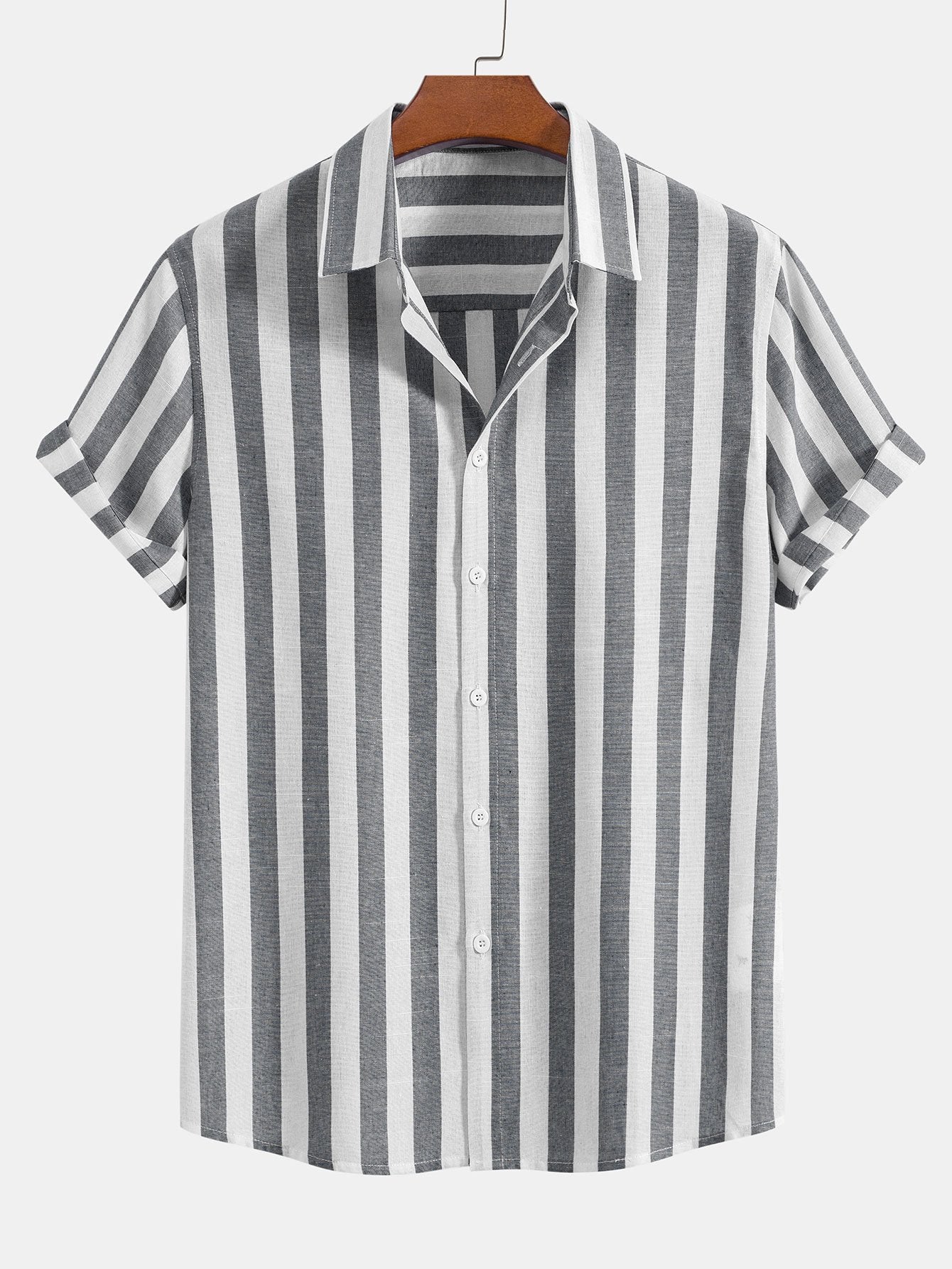 Striped Cotton Blend Button Up Shirt